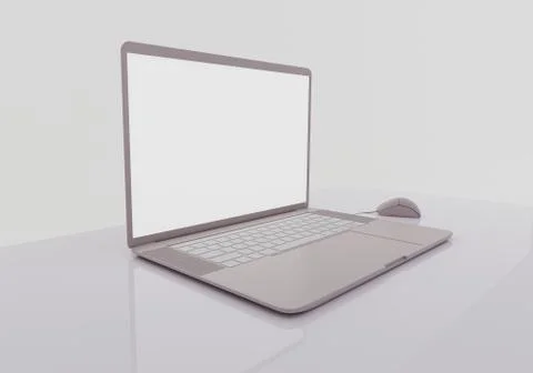 Laptop on the reflective gray table, mockup monitor, work at home concept Illustrazione stock