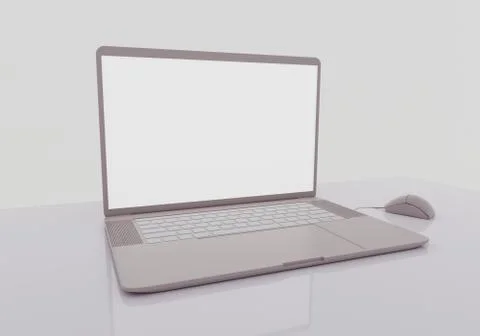 Laptop on the reflective gray table, mockup monitor, work at home concept Stock Illustration