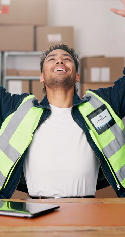 Laptop, relax and logistics worker in office with ecommerce, order confirmation Stock Footage 342997915