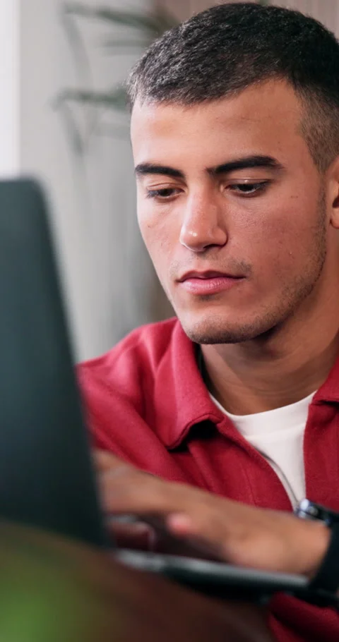 Laptop, relax and man on sofa in home with online application for university Stock Footage 332975338