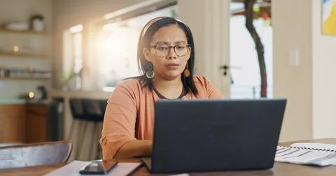 Laptop, remote work and confused woman with documents for client consulting Stock Photos