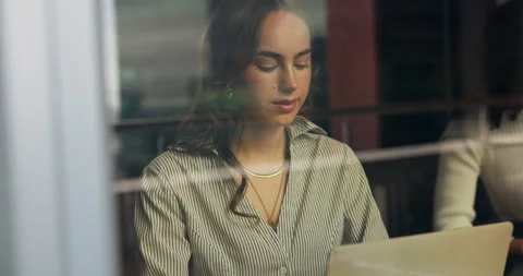 Laptop, remote work and research with woman in cafe for copywriting editor, Stock Footage 316814152