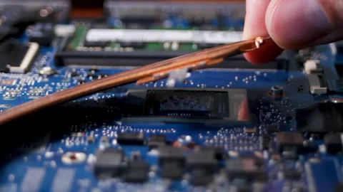 Laptop repair close-up. Installation of a cooling system. Stock Footage 316087853
