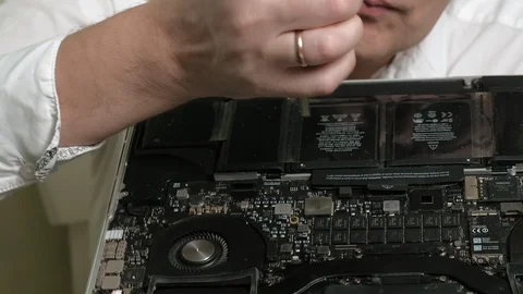 Laptop repair. Microchips close up Stock Footage 127550049