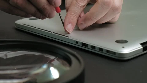 Laptop repair. Microchips close up Stock-Footage 127550104