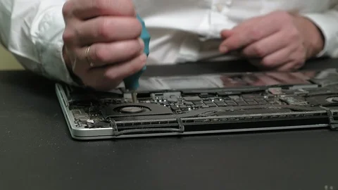 Laptop repair. Microchips close up Stock Footage 127551025