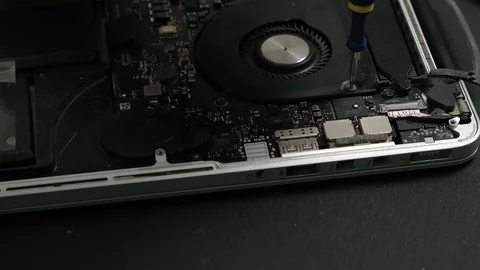 Laptop repair. Microchips close up Stock Footage 127552161