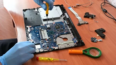 Laptop repair in the workshop close-up Stock Footage 181502615
