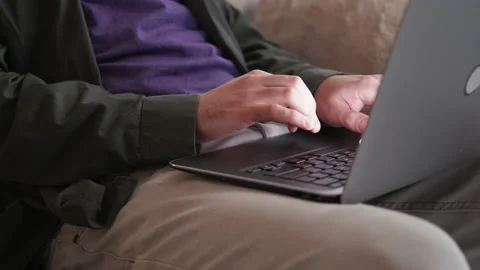Laptop research computer network man hands home Stock Footage 170113881