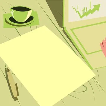 Laptop Resting On A Table Beside Coffee Mug And Plain Sheet Showing Work Process Stock Illustration