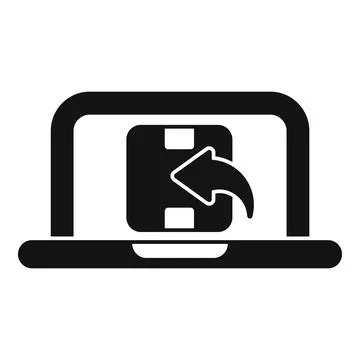 Laptop returning package icon, online return policy vector glyph icon Stock Illustration