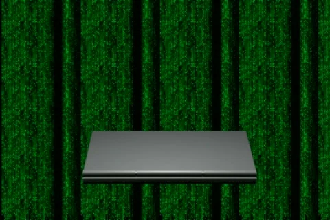 Laptop revolving with binary code NTSC Stock-Footage 110310