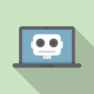 Laptop robot icon flat . Bot chat Illustrazione stock