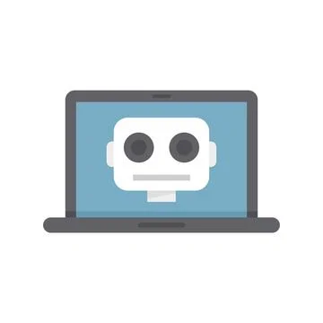Laptop robot icon flat vector. Bot chat Stock Illustration