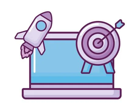 Laptop with rocket and target Stock Illustration