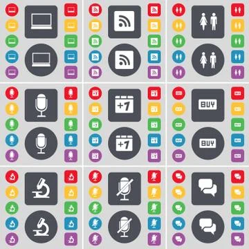 Laptop, RSS, Silhouette, Microphone, Plus one, Buy, Microscope, Chat icon symbol イラスト素材