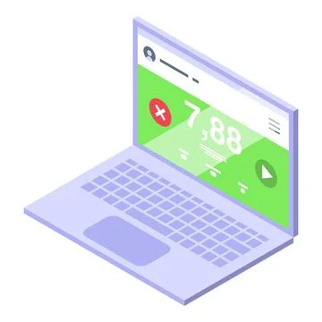 Laptop runner app icon isometric vector. Sport watch Stock Illustration