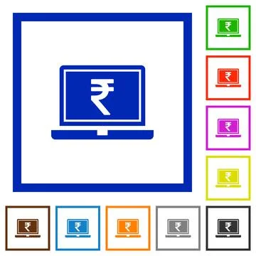 Laptop with Rupee sign flat framed icons イラスト素材