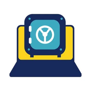 Laptop with safe box flat style icon 스톡 일러스트