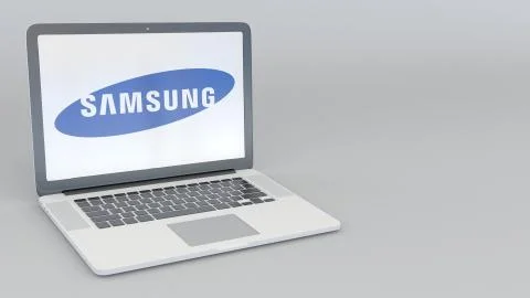 Laptop with Samsung logo. Computer technology conceptual editorial 3D rendering 스톡 일러스트