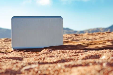 The laptop in the sand Stock Photos
