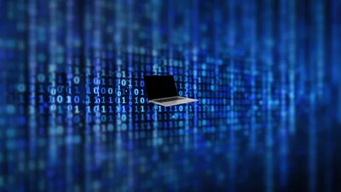 Laptop scale in from binary background Stock Footage 345284717