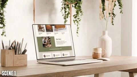 Laptop Screen After Effects Template | Boho Rustical Room | 10 Scenes Set After Effects stock