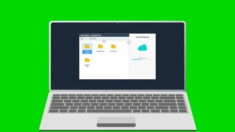Laptop screen animation showing file upload to cloud storage. 4K Stock Footage 342114853