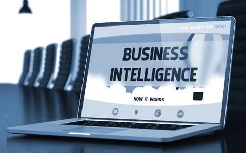 Laptop Screen with Business Intelligence Concept. 3D Illustration Stock Illustration