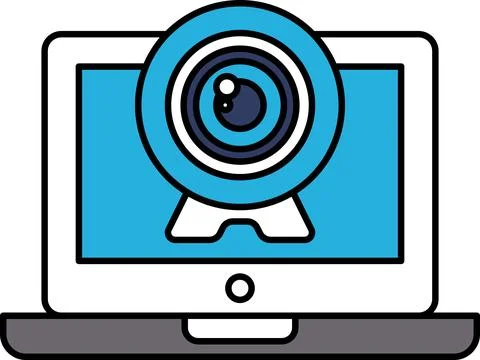 A laptop screen with a camera lens on it 스톡 일러스트