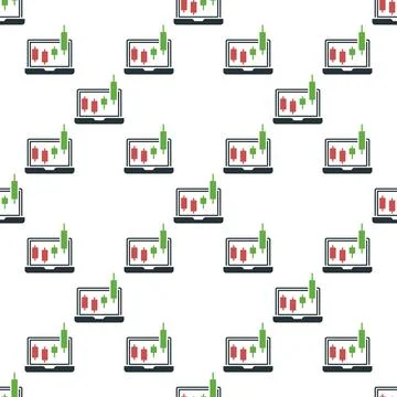 Laptop Screen with Candlestick Pattern vector Margin Trading seamless pattern Illustrazione stock