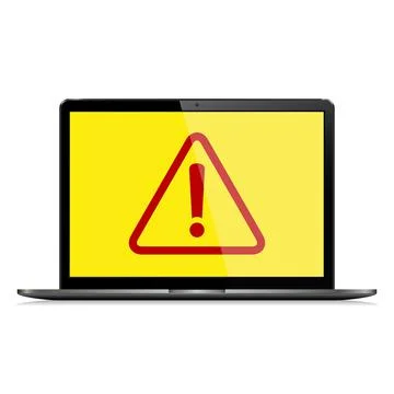 Laptop screen with caution sign Illustrazione stock
