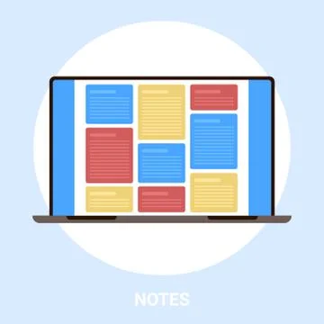 Laptop screen with colorful notes computer application user interface Stock Illustration