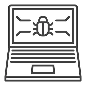 Laptop Screen with Computer Virus vector Internet Security thin line icon o.. Stock Illustration