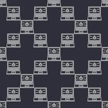 Laptop Screen with Computer Virus vector Internet Security thin line seamle.. Illustrazione stock