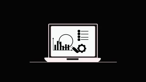 Laptop Screen with Data Analysis Tools Including Graph, List, Gear, and Mag.. 스톡 동영상 321862094