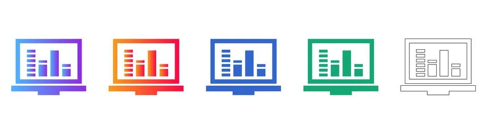Laptop Screen Data Analytics Icons Set 스톡 일러스트