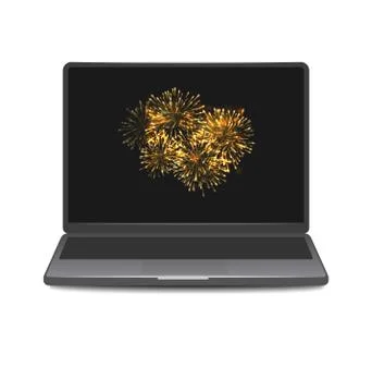 Laptop Screen Display with Firework Illustrazione stock