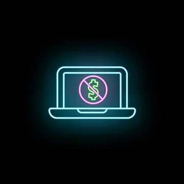 Laptop screen displaying adblocker neon dollar icon Stock Illustration
