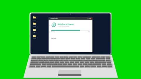 Laptop screen displaying antivirus software scan on green screen. 4K Video stock 341694680