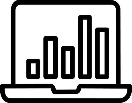 Laptop screen displaying bar chart statistics icon Stock Illustration