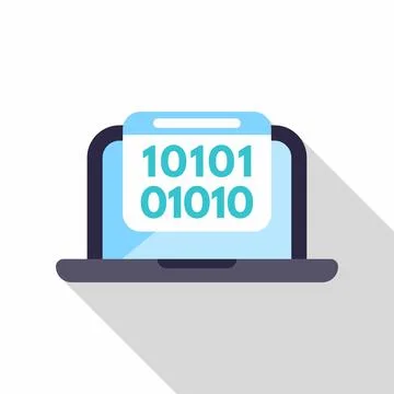 Laptop screen displaying binary code data and programming Stockillustratie
