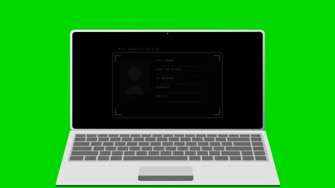 Laptop screen displaying a digital KYC id scan error on green background. 4K Video stock 340882918