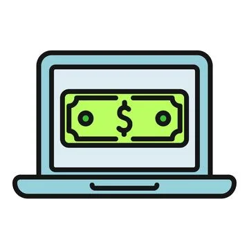 Laptop screen displaying dollar bill online payment Stock Illustration