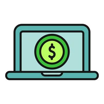 Laptop screen displaying dollar coin concept icon Stock Illustration