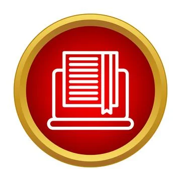 Laptop screen displaying e book with bookmark icon Stock Illustration
