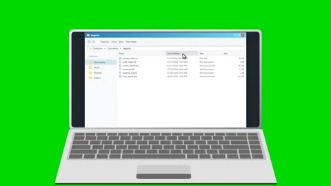 Laptop screen displaying file management system on green background. 4K Stock Footage 341693957