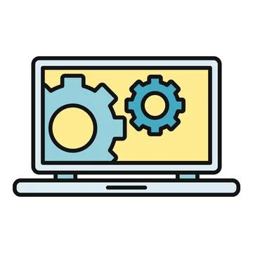 Laptop screen displaying gears for system settings configuration Stock-Illustration