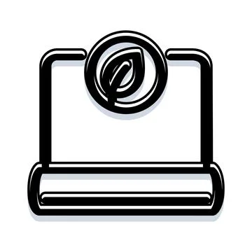 Laptop screen displaying green leaf eco technology icon 스톡 일러스트