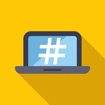 Laptop screen displaying hashtag symbol flat illustration Stockillustratie